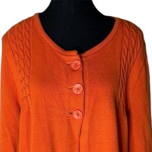 PARKHURST Orange Cable Knit Cardigan Crop Button Front Bell Sleeve Size XL